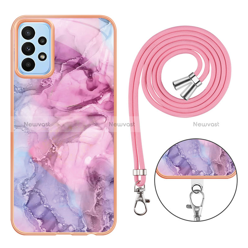 Silicone Candy Rubber Gel Fashionable Pattern Soft Case Cover with Lanyard Strap YB7 for Samsung Galaxy A23 4G