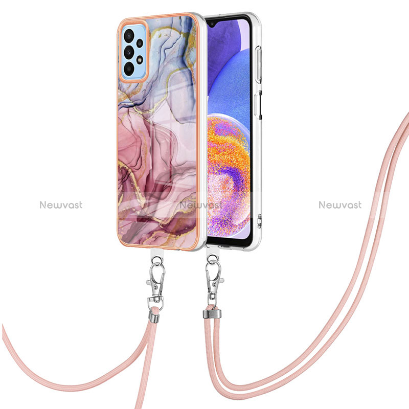 Silicone Candy Rubber Gel Fashionable Pattern Soft Case Cover with Lanyard Strap YB7 for Samsung Galaxy A23 4G