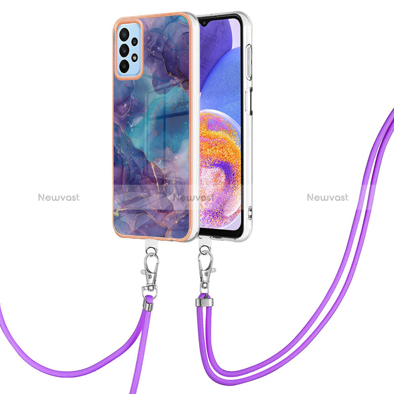 Silicone Candy Rubber Gel Fashionable Pattern Soft Case Cover with Lanyard Strap YB7 for Samsung Galaxy A23 4G