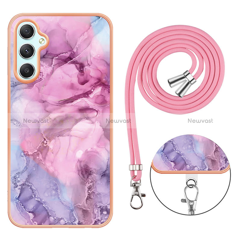 Silicone Candy Rubber Gel Fashionable Pattern Soft Case Cover with Lanyard Strap YB7 for Samsung Galaxy A24 4G