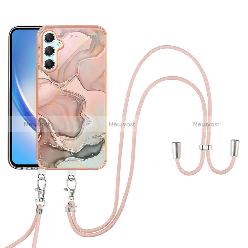 Silicone Candy Rubber Gel Fashionable Pattern Soft Case Cover with Lanyard Strap YB7 for Samsung Galaxy A24 4G