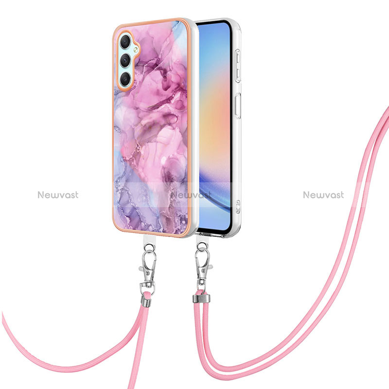 Silicone Candy Rubber Gel Fashionable Pattern Soft Case Cover with Lanyard Strap YB7 for Samsung Galaxy A24 4G