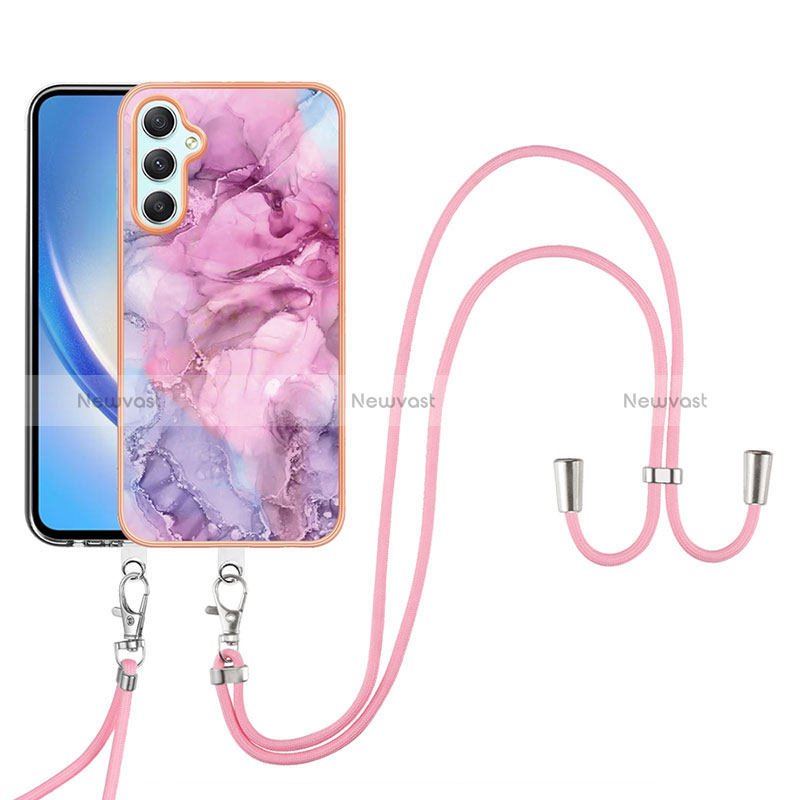 Silicone Candy Rubber Gel Fashionable Pattern Soft Case Cover with Lanyard Strap YB7 for Samsung Galaxy A24 4G Clove Purple