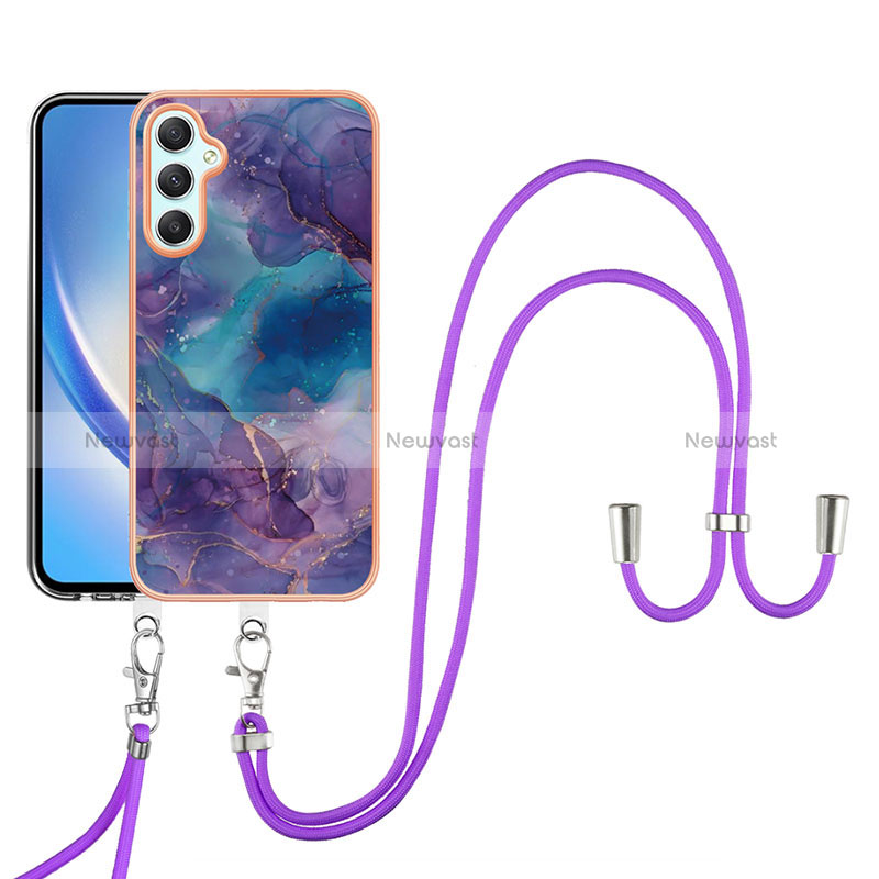 Silicone Candy Rubber Gel Fashionable Pattern Soft Case Cover with Lanyard Strap YB7 for Samsung Galaxy A24 4G Purple