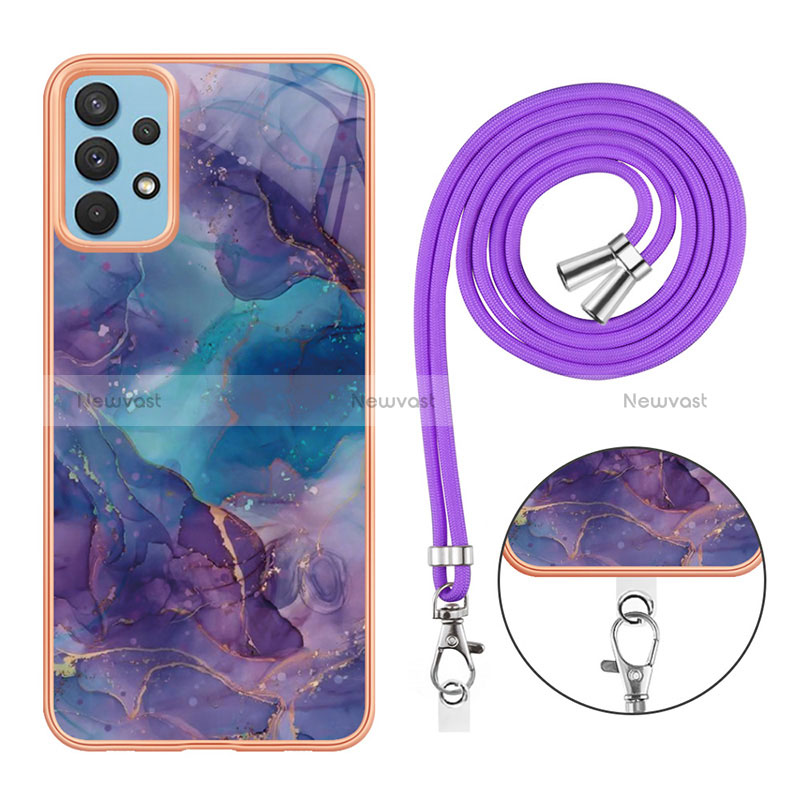 Silicone Candy Rubber Gel Fashionable Pattern Soft Case Cover with Lanyard Strap YB7 for Samsung Galaxy A32 4G