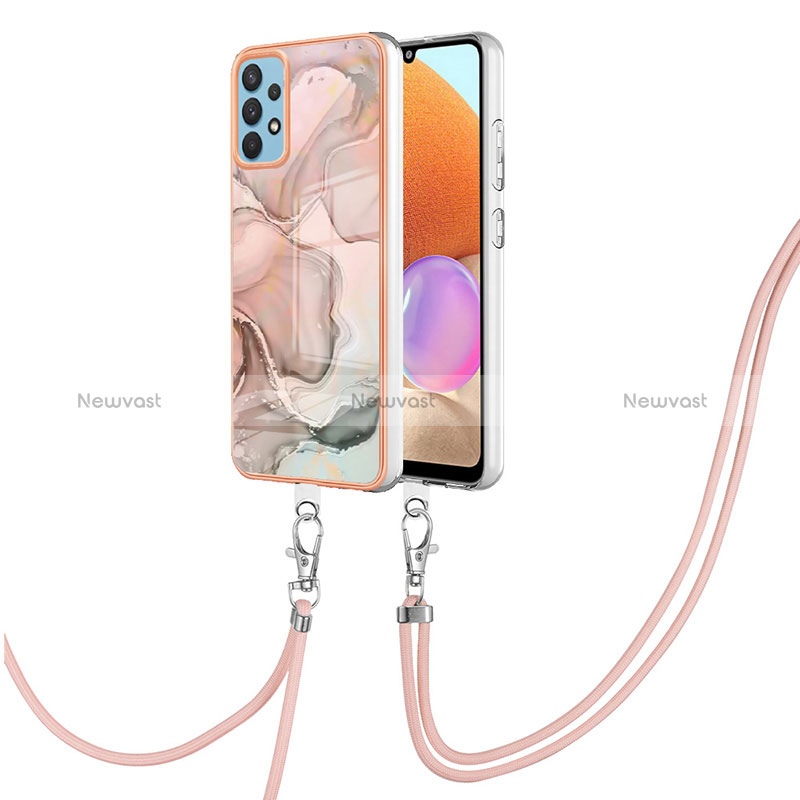 Silicone Candy Rubber Gel Fashionable Pattern Soft Case Cover with Lanyard Strap YB7 for Samsung Galaxy A32 4G
