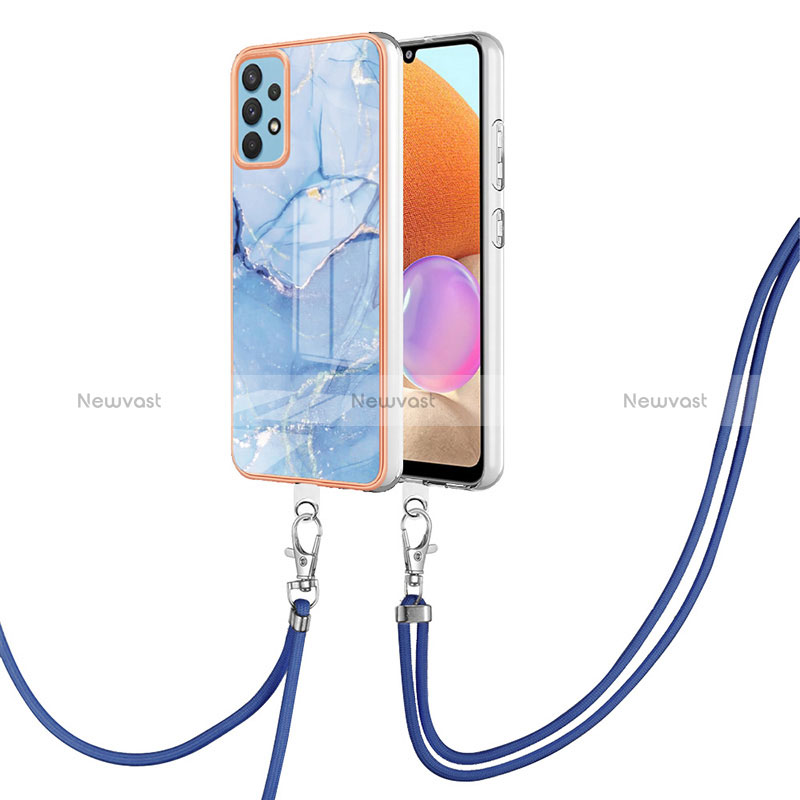 Silicone Candy Rubber Gel Fashionable Pattern Soft Case Cover with Lanyard Strap YB7 for Samsung Galaxy A32 4G