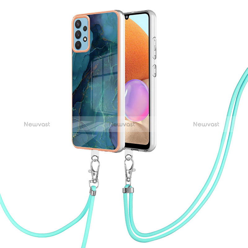 Silicone Candy Rubber Gel Fashionable Pattern Soft Case Cover with Lanyard Strap YB7 for Samsung Galaxy A32 4G