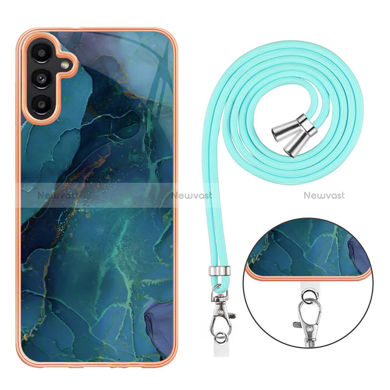 Silicone Candy Rubber Gel Fashionable Pattern Soft Case Cover with Lanyard Strap YB7 for Samsung Galaxy A34 5G