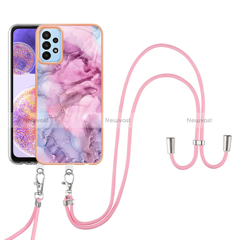 Silicone Candy Rubber Gel Fashionable Pattern Soft Case Cover with Lanyard Strap YB7 for Samsung Galaxy A52 4G