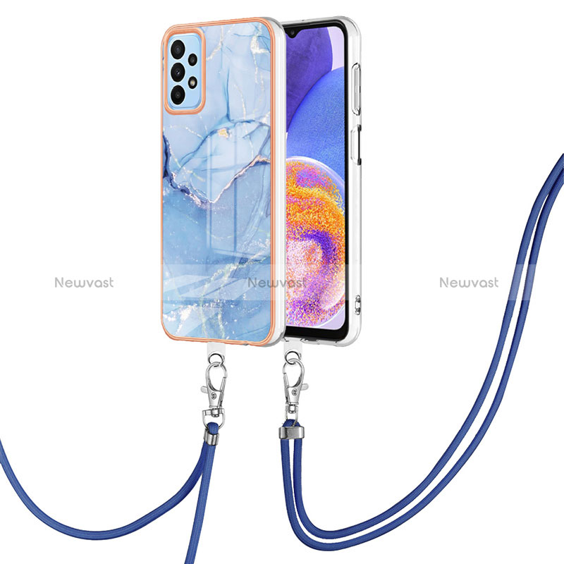 Silicone Candy Rubber Gel Fashionable Pattern Soft Case Cover with Lanyard Strap YB7 for Samsung Galaxy A52 5G Blue