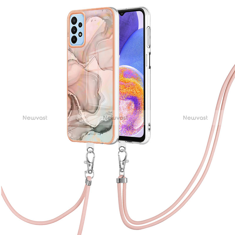 Silicone Candy Rubber Gel Fashionable Pattern Soft Case Cover with Lanyard Strap YB7 for Samsung Galaxy A52 5G Pink
