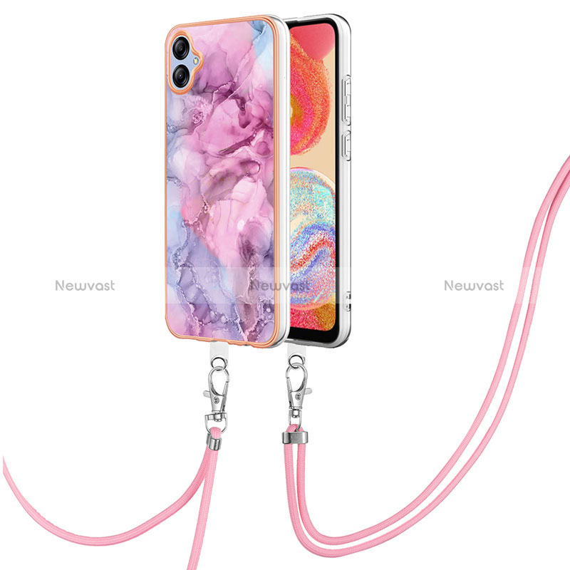 Silicone Candy Rubber Gel Fashionable Pattern Soft Case Cover with Lanyard Strap YB7 for Samsung Galaxy F04