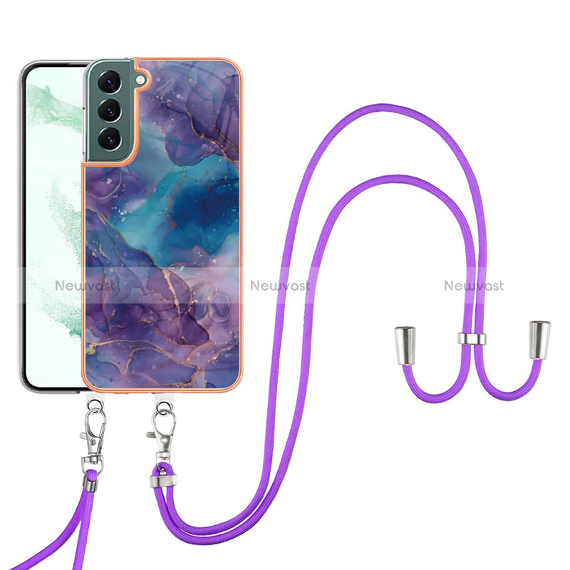 Silicone Candy Rubber Gel Fashionable Pattern Soft Case Cover with Lanyard Strap YB7 for Samsung Galaxy S22 Plus 5G