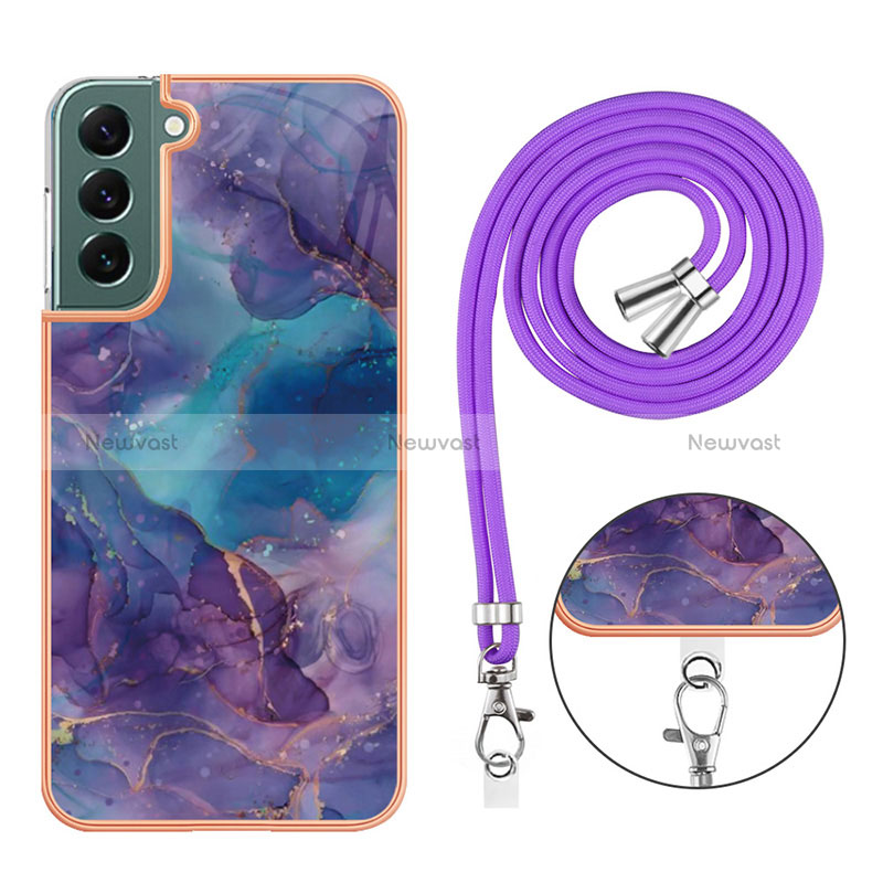 Silicone Candy Rubber Gel Fashionable Pattern Soft Case Cover with Lanyard Strap YB7 for Samsung Galaxy S23 5G