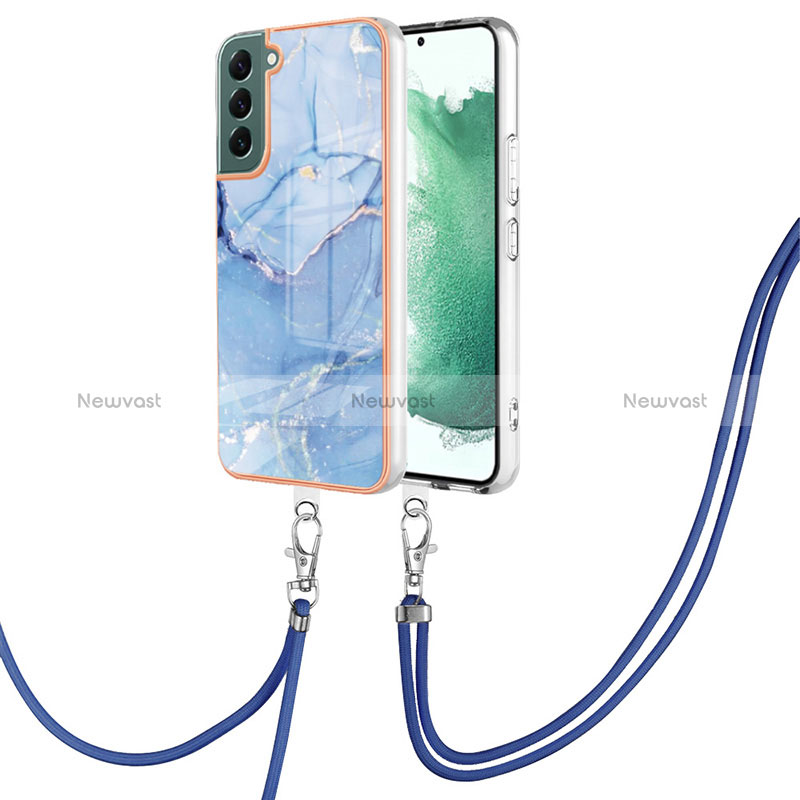 Silicone Candy Rubber Gel Fashionable Pattern Soft Case Cover with Lanyard Strap YB7 for Samsung Galaxy S23 Plus 5G Blue