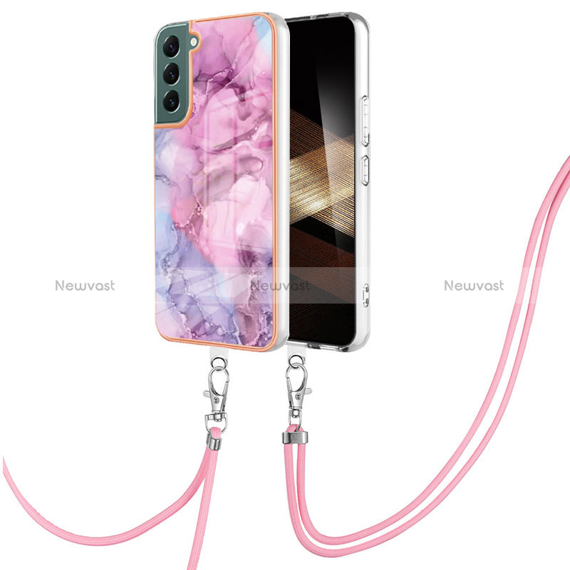 Silicone Candy Rubber Gel Fashionable Pattern Soft Case Cover with Lanyard Strap YB7 for Samsung Galaxy S24 5G