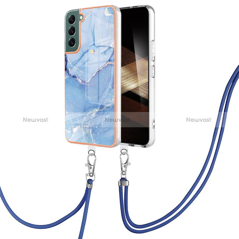 Silicone Candy Rubber Gel Fashionable Pattern Soft Case Cover with Lanyard Strap YB7 for Samsung Galaxy S25 Plus 5G Blue