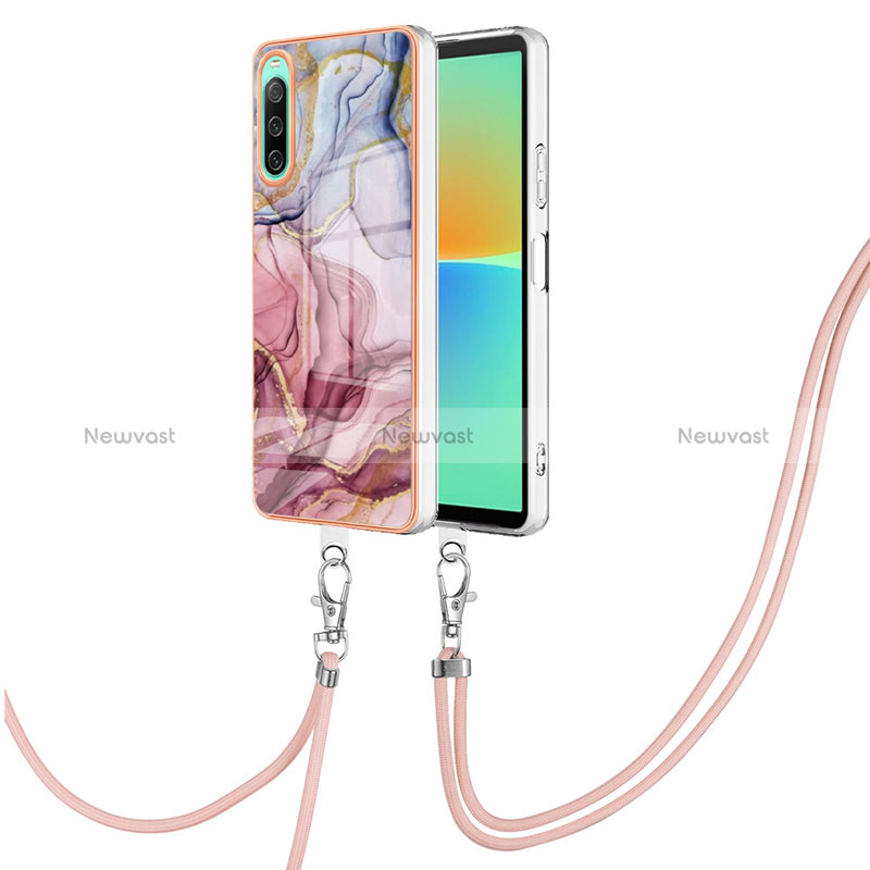 Silicone Candy Rubber Gel Fashionable Pattern Soft Case Cover with Lanyard Strap YB7 for Sony Xperia 10 IV