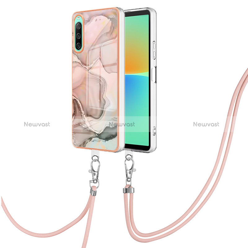 Silicone Candy Rubber Gel Fashionable Pattern Soft Case Cover with Lanyard Strap YB7 for Sony Xperia 10 IV