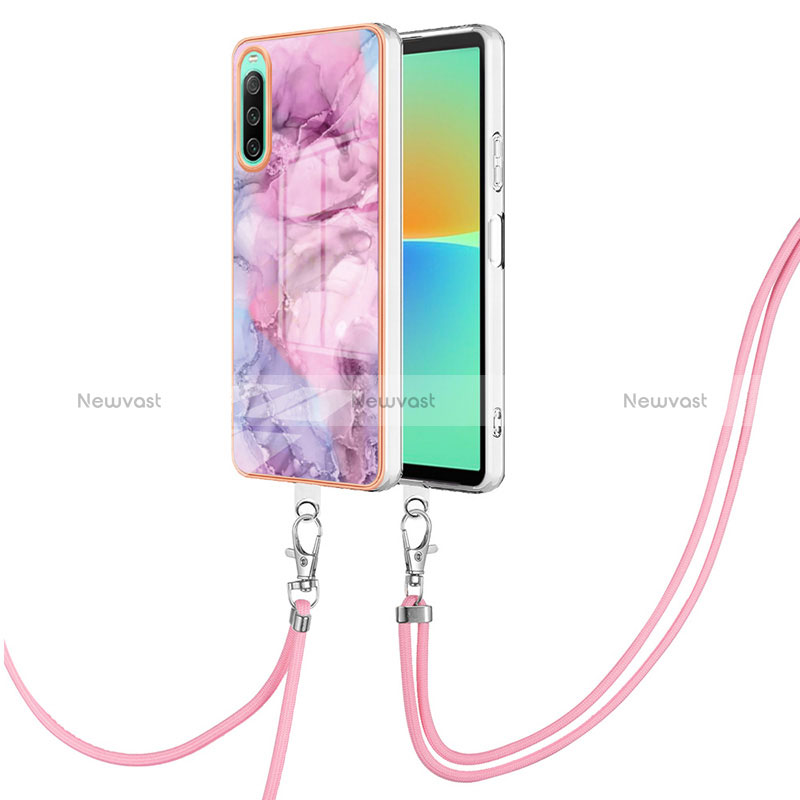 Silicone Candy Rubber Gel Fashionable Pattern Soft Case Cover with Lanyard Strap YB7 for Sony Xperia 10 IV