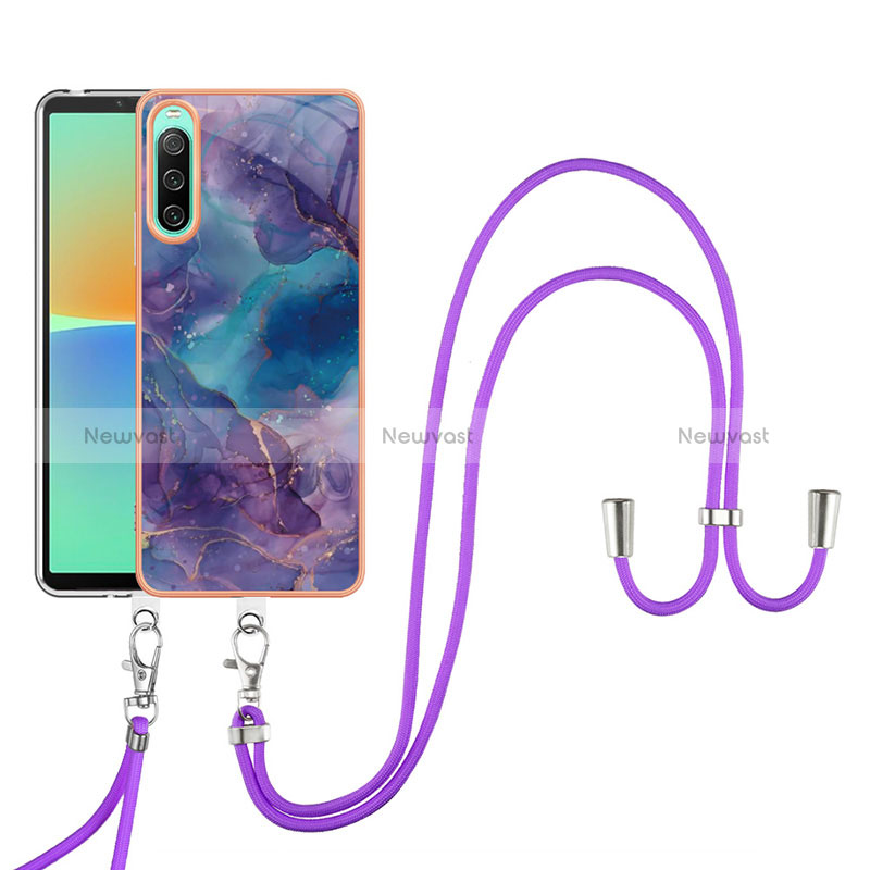 Silicone Candy Rubber Gel Fashionable Pattern Soft Case Cover with Lanyard Strap YB7 for Sony Xperia 10 IV
