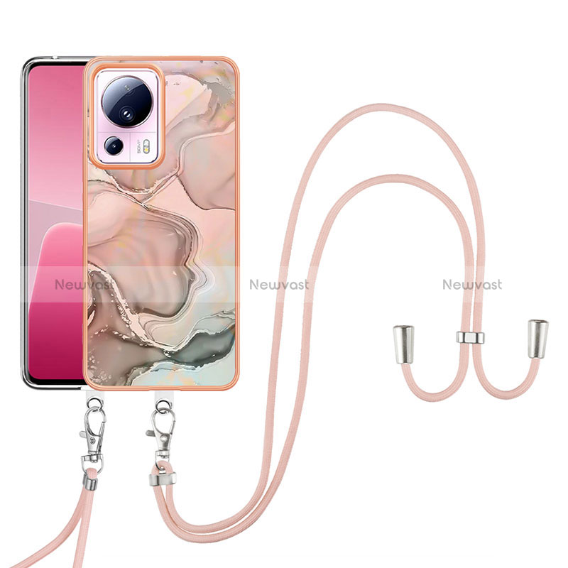 Silicone Candy Rubber Gel Fashionable Pattern Soft Case Cover with Lanyard Strap YB7 for Xiaomi Civi 2 5G Pink