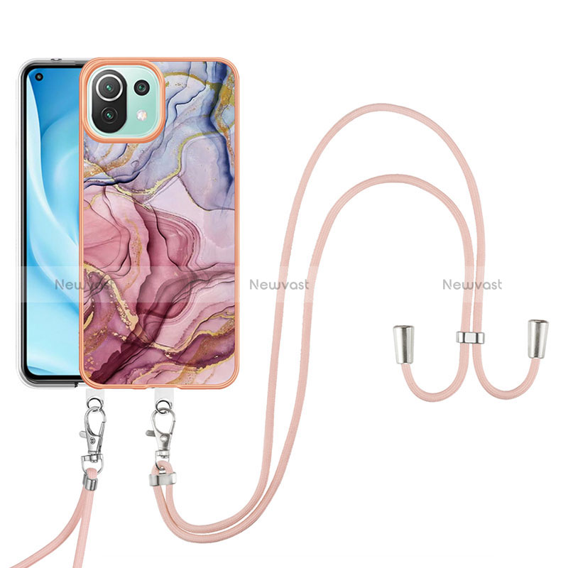 Silicone Candy Rubber Gel Fashionable Pattern Soft Case Cover with Lanyard Strap YB7 for Xiaomi Mi 11 Lite 4G