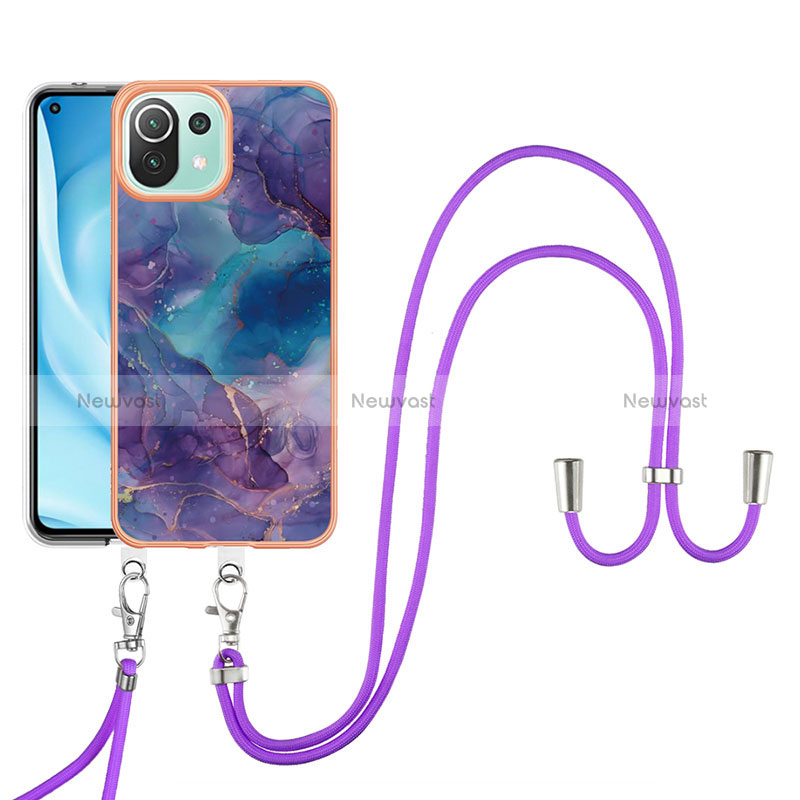 Silicone Candy Rubber Gel Fashionable Pattern Soft Case Cover with Lanyard Strap YB7 for Xiaomi Mi 11 Lite 4G