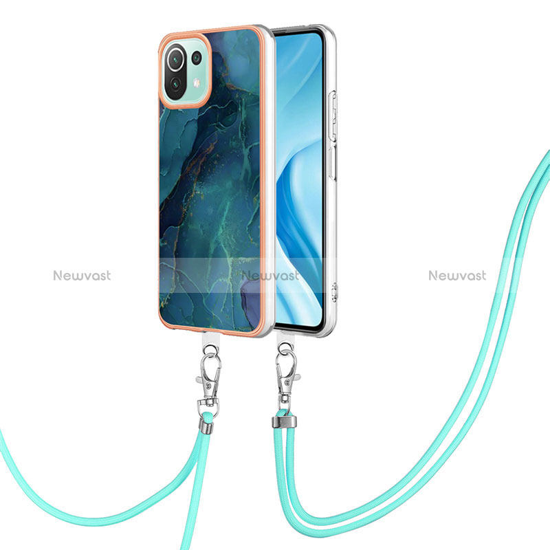 Silicone Candy Rubber Gel Fashionable Pattern Soft Case Cover with Lanyard Strap YB7 for Xiaomi Mi 11 Lite 4G