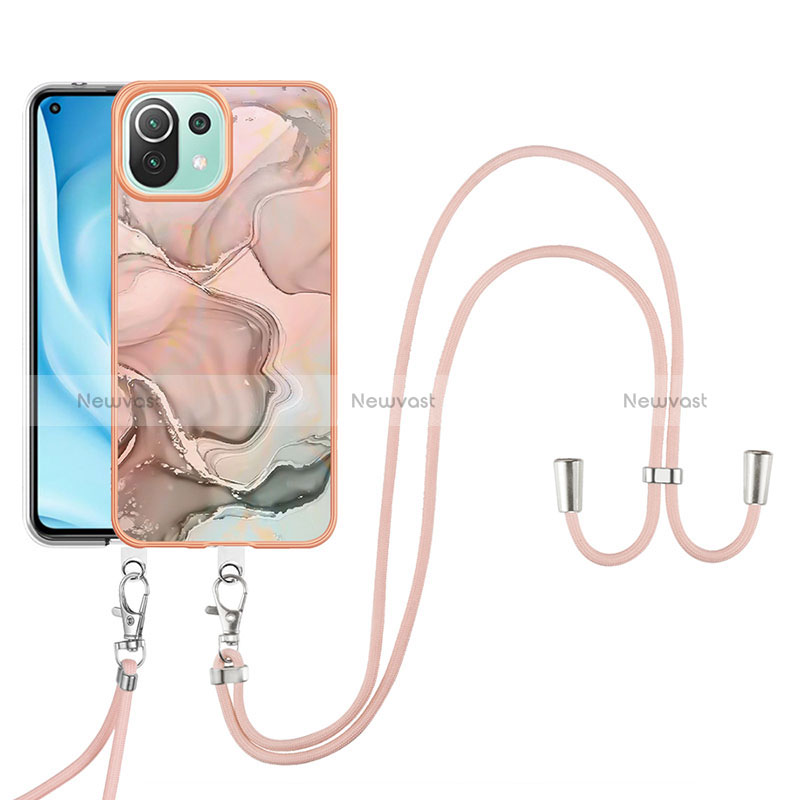 Silicone Candy Rubber Gel Fashionable Pattern Soft Case Cover with Lanyard Strap YB7 for Xiaomi Mi 11 Lite 5G NE