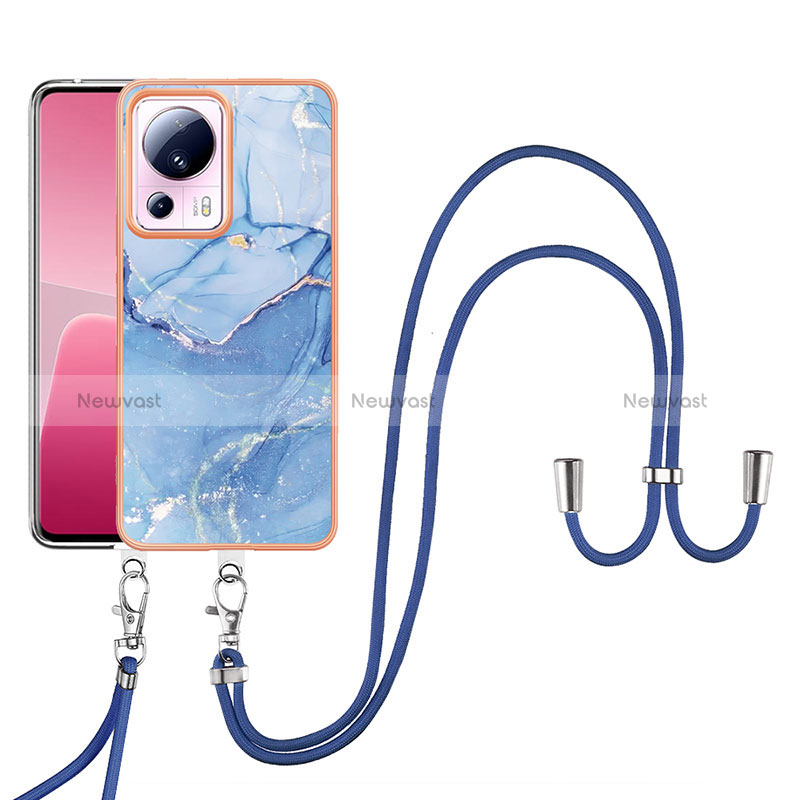 Silicone Candy Rubber Gel Fashionable Pattern Soft Case Cover with Lanyard Strap YB7 for Xiaomi Mi 12 Lite NE 5G Blue