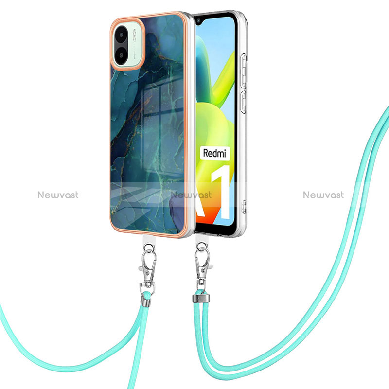 Silicone Candy Rubber Gel Fashionable Pattern Soft Case Cover with Lanyard Strap YB7 for Xiaomi Poco C50 Green