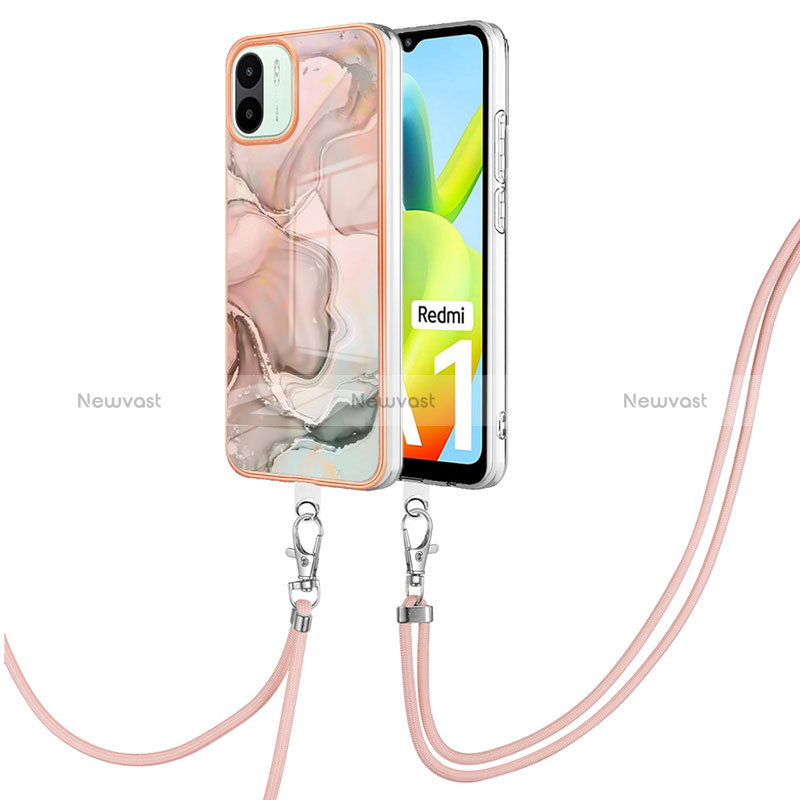 Silicone Candy Rubber Gel Fashionable Pattern Soft Case Cover with Lanyard Strap YB7 for Xiaomi Poco C50 Pink