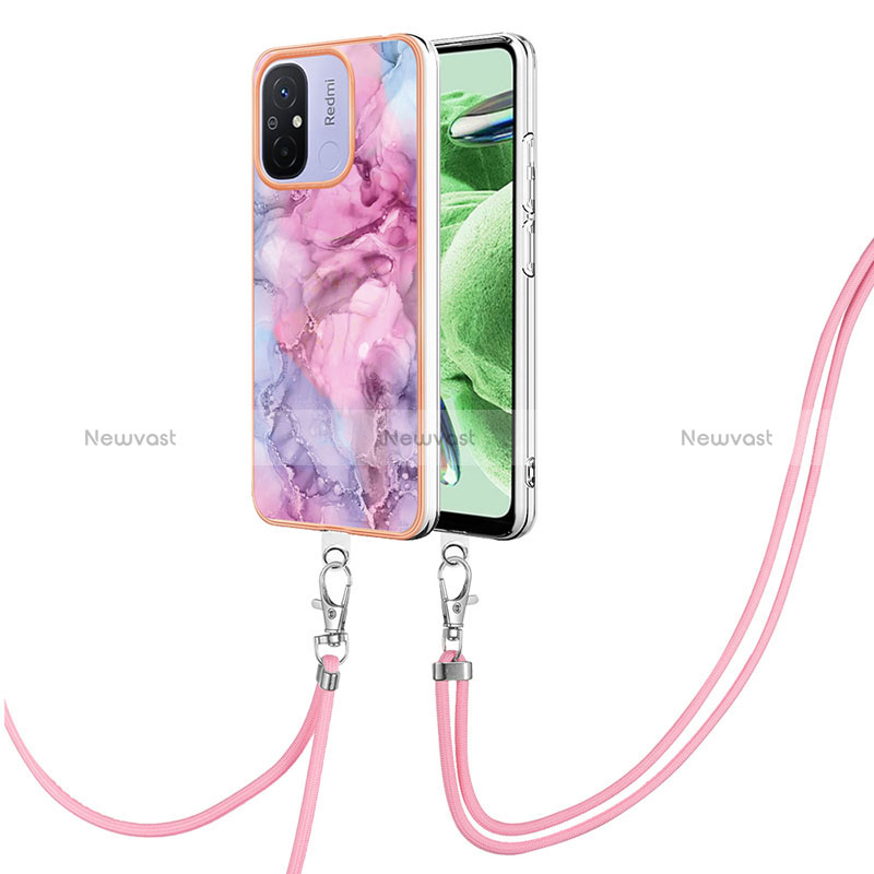 Silicone Candy Rubber Gel Fashionable Pattern Soft Case Cover with Lanyard Strap YB7 for Xiaomi Poco C55