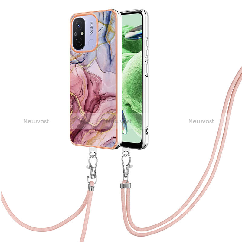 Silicone Candy Rubber Gel Fashionable Pattern Soft Case Cover with Lanyard Strap YB7 for Xiaomi Poco C55 Mixed