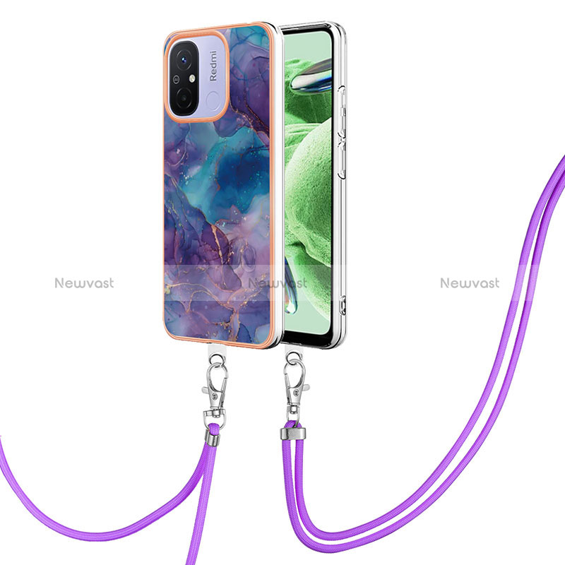 Silicone Candy Rubber Gel Fashionable Pattern Soft Case Cover with Lanyard Strap YB7 for Xiaomi Poco C55 Purple