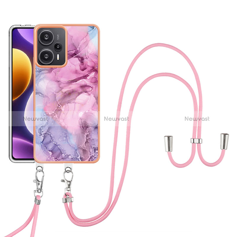 Silicone Candy Rubber Gel Fashionable Pattern Soft Case Cover with Lanyard Strap YB7 for Xiaomi Poco F5 5G Clove Purple