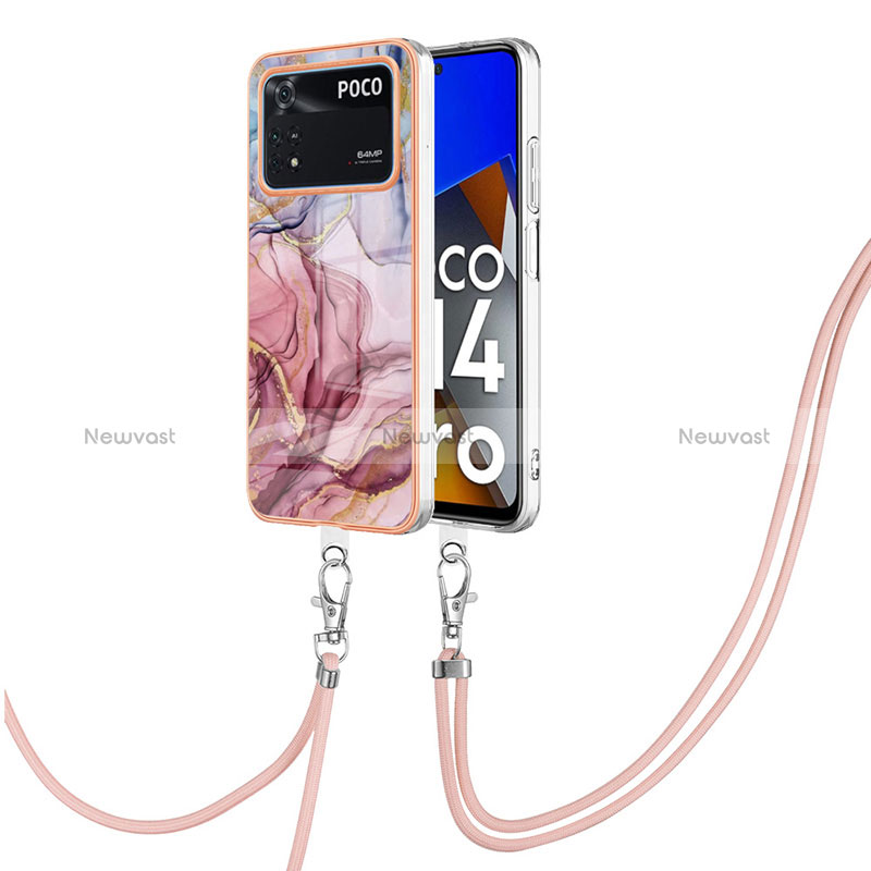 Silicone Candy Rubber Gel Fashionable Pattern Soft Case Cover with Lanyard Strap YB7 for Xiaomi Poco M4 Pro 4G