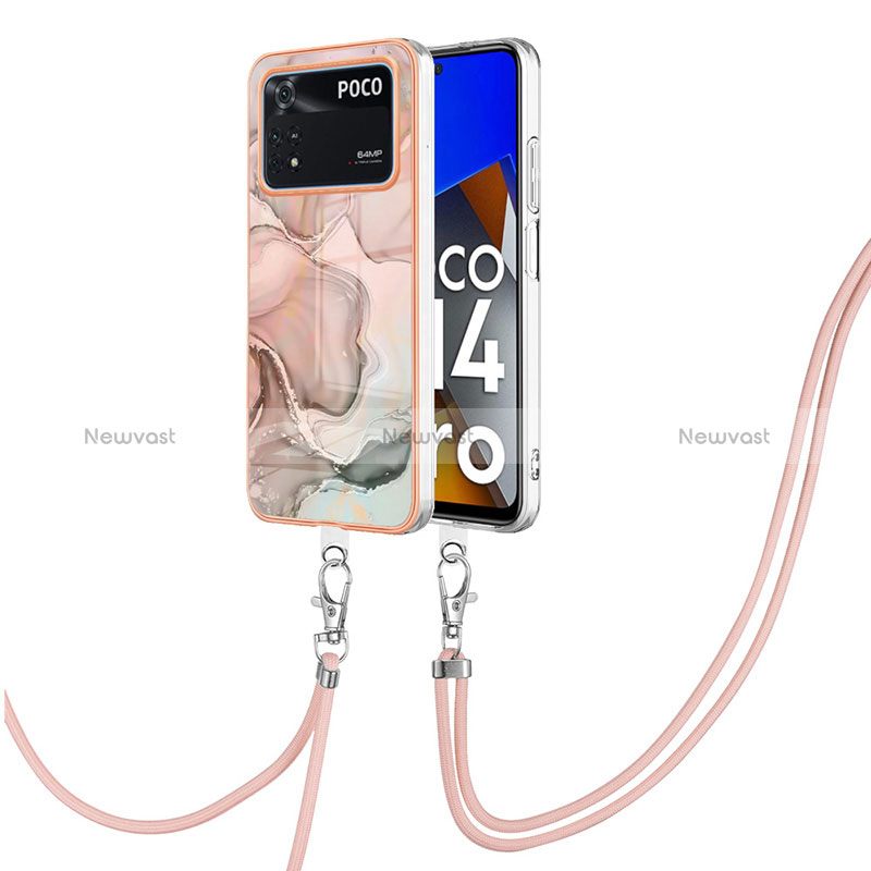 Silicone Candy Rubber Gel Fashionable Pattern Soft Case Cover with Lanyard Strap YB7 for Xiaomi Poco M4 Pro 4G