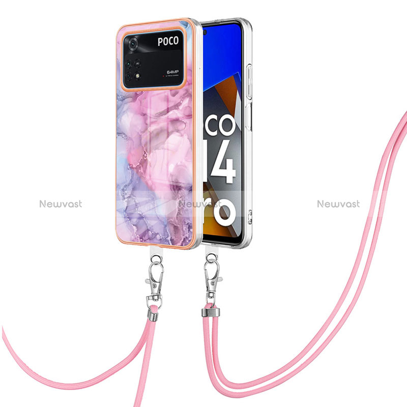 Silicone Candy Rubber Gel Fashionable Pattern Soft Case Cover with Lanyard Strap YB7 for Xiaomi Poco M4 Pro 4G