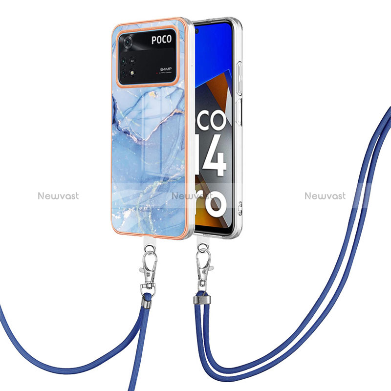 Silicone Candy Rubber Gel Fashionable Pattern Soft Case Cover with Lanyard Strap YB7 for Xiaomi Poco M4 Pro 4G