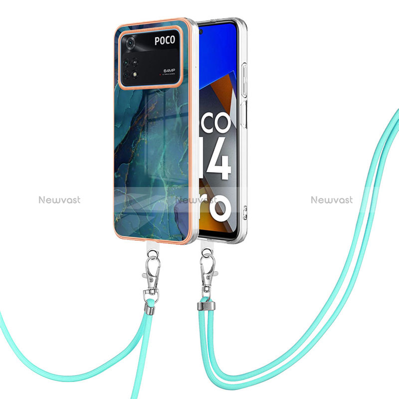 Silicone Candy Rubber Gel Fashionable Pattern Soft Case Cover with Lanyard Strap YB7 for Xiaomi Poco M4 Pro 4G