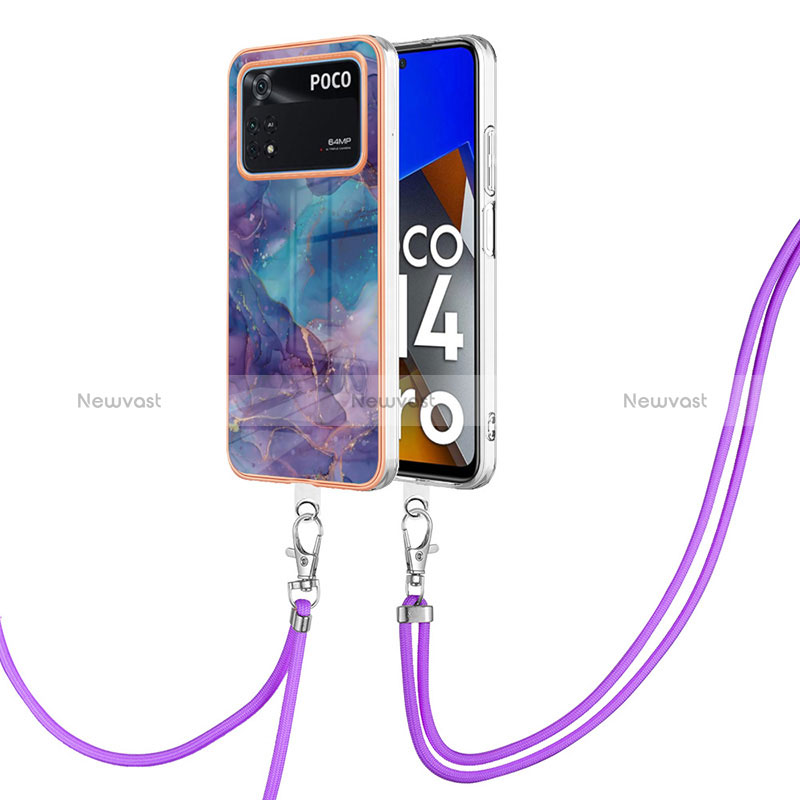 Silicone Candy Rubber Gel Fashionable Pattern Soft Case Cover with Lanyard Strap YB7 for Xiaomi Poco M4 Pro 4G