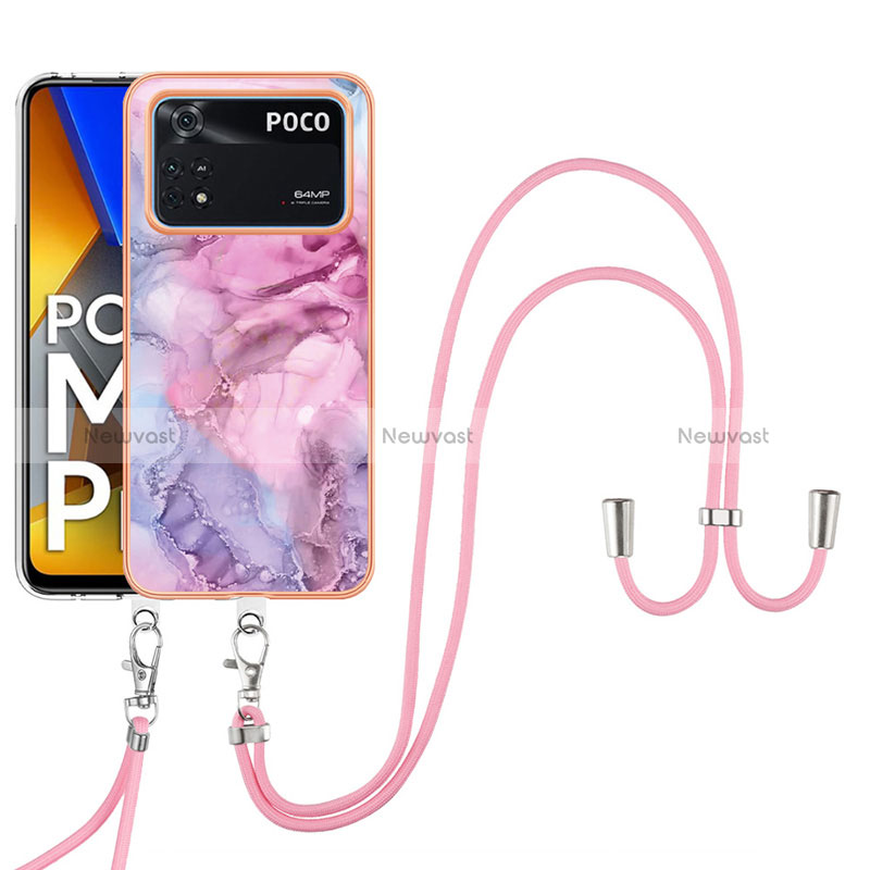 Silicone Candy Rubber Gel Fashionable Pattern Soft Case Cover with Lanyard Strap YB7 for Xiaomi Poco M4 Pro 4G