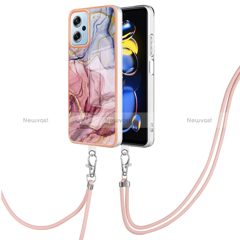 Silicone Candy Rubber Gel Fashionable Pattern Soft Case Cover with Lanyard Strap YB7 for Xiaomi Poco X4 GT 5G