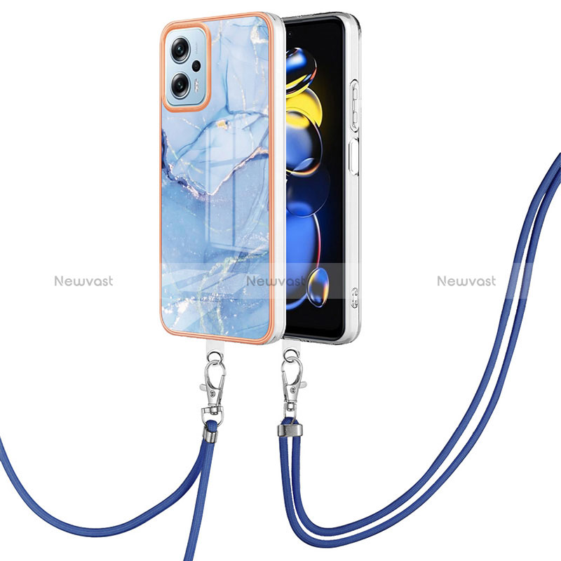 Silicone Candy Rubber Gel Fashionable Pattern Soft Case Cover with Lanyard Strap YB7 for Xiaomi Poco X4 GT 5G Blue