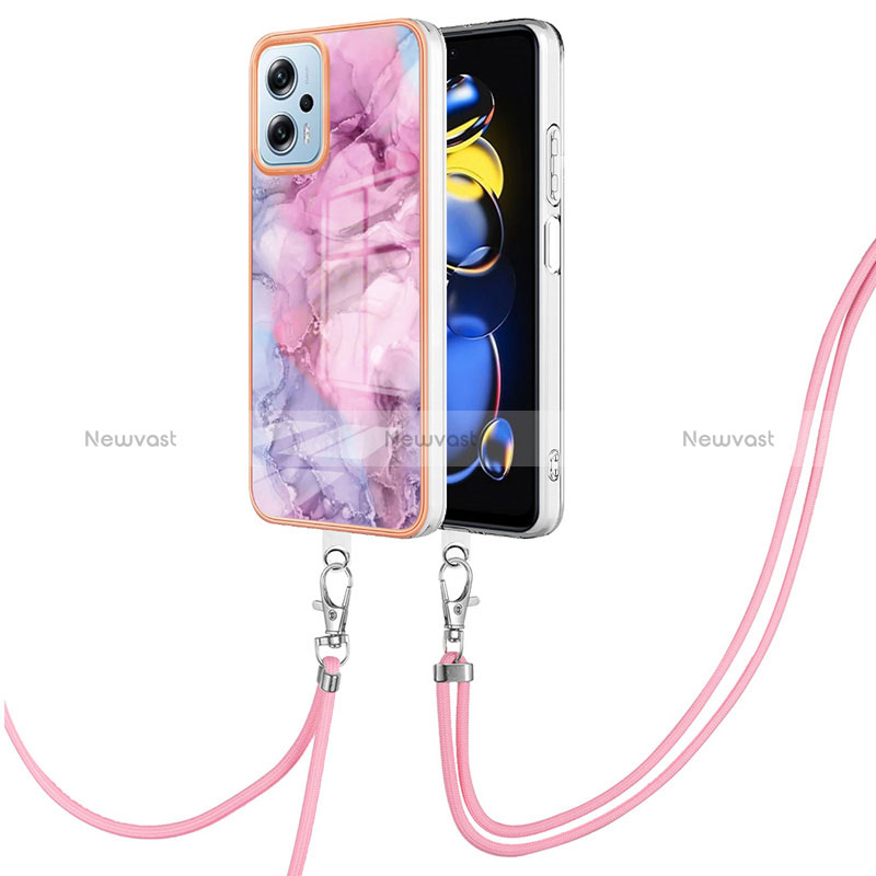 Silicone Candy Rubber Gel Fashionable Pattern Soft Case Cover with Lanyard Strap YB7 for Xiaomi Poco X4 GT 5G Clove Purple