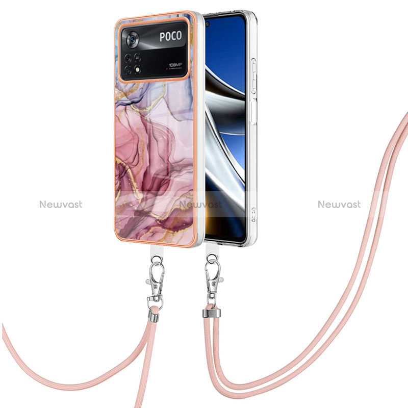 Silicone Candy Rubber Gel Fashionable Pattern Soft Case Cover with Lanyard Strap YB7 for Xiaomi Poco X4 Pro 5G