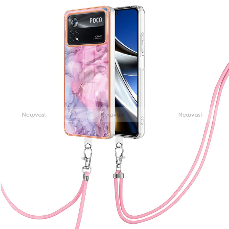 Silicone Candy Rubber Gel Fashionable Pattern Soft Case Cover with Lanyard Strap YB7 for Xiaomi Poco X4 Pro 5G